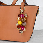 Fall Beaded Bag Charm: Gold and Burgundy Keychain Purse Accessory