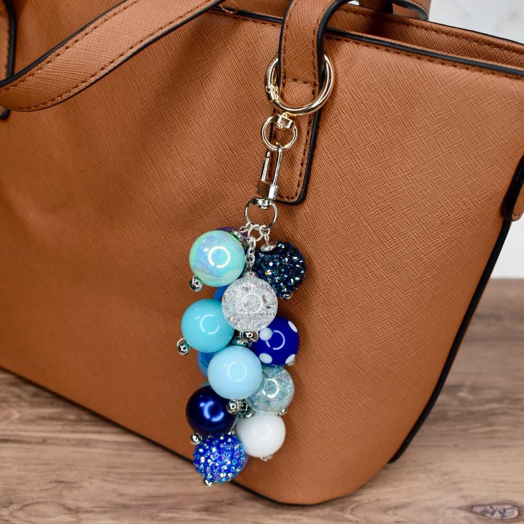 Blue Ombre Beaded Bag Charm or Keychain