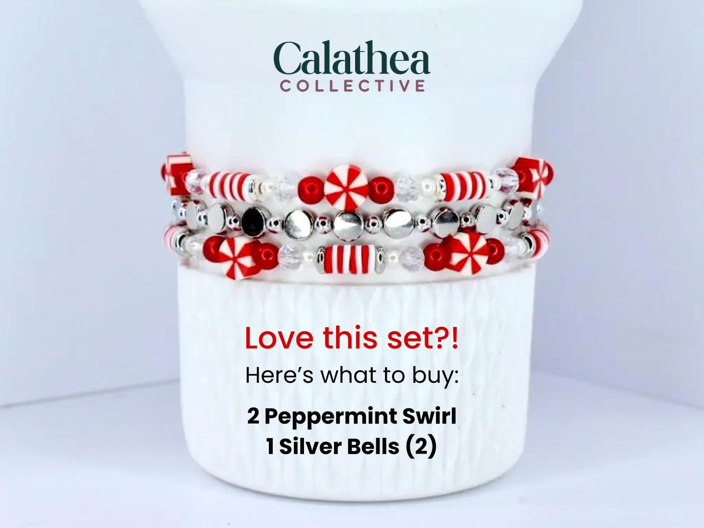 Red and White Candy Cane Twist Beaded Bracelet Collection