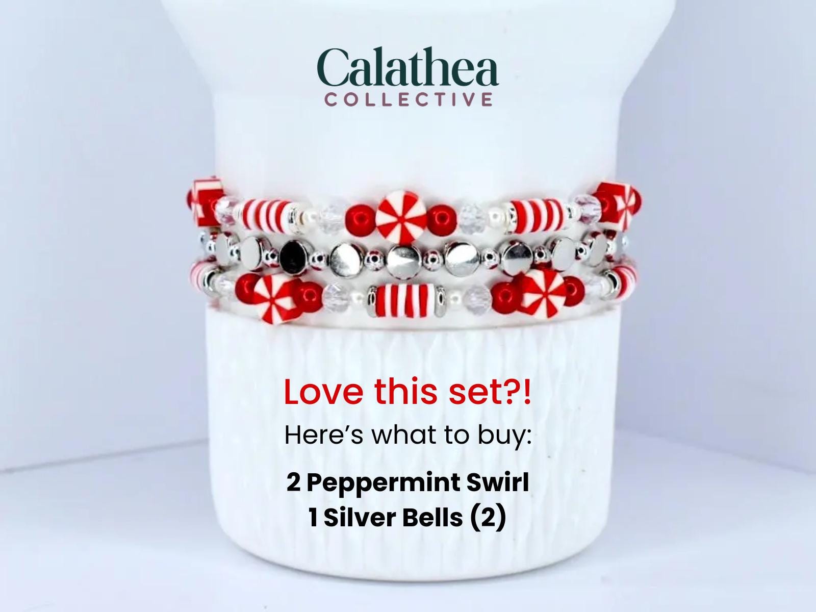 Red and White Candy Cane Twist Beaded Bracelet Collection