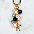 Pearl Beaded Bag Charm: Personalized Rhinestone Initial Keychain