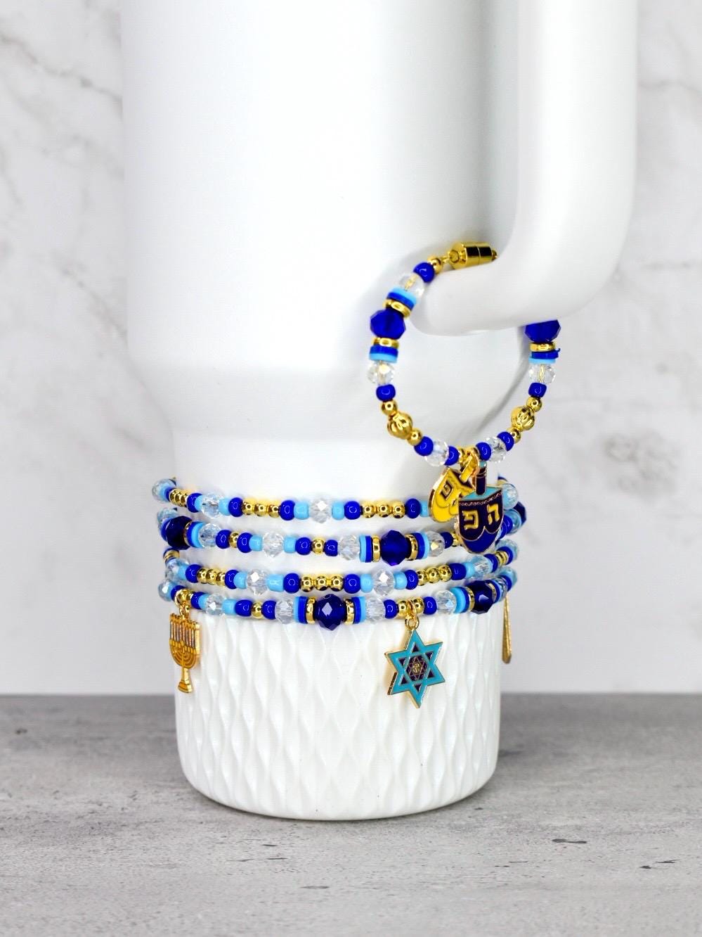 Hanukkah Celebration Tumbler Handle Charm Bracelet with Magnetic Closure