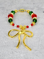 Holiday Botanical Tumbler Handle Charm Bracelet with Gold Bow Charm