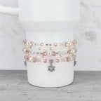 Handmade Pink and Pearl Bracelet Set with Snowflake Charms