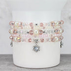 Handmade Pink and Pearl Bracelet Set with Snowflake Charms