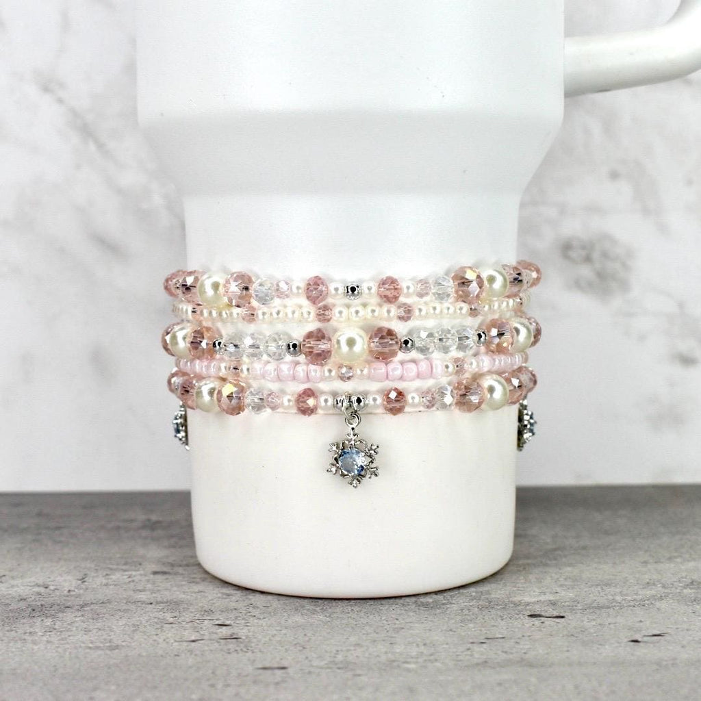 Perfect Gift Jewelry Blush Pearl Bracelets Stackable Collection Handmade Crystal Designs Individual Stretch Bangles Mix Match Options Dainty Feminine Style Wedding Accessory Idea Bridal Party Present Silver Accent Details Comfortable