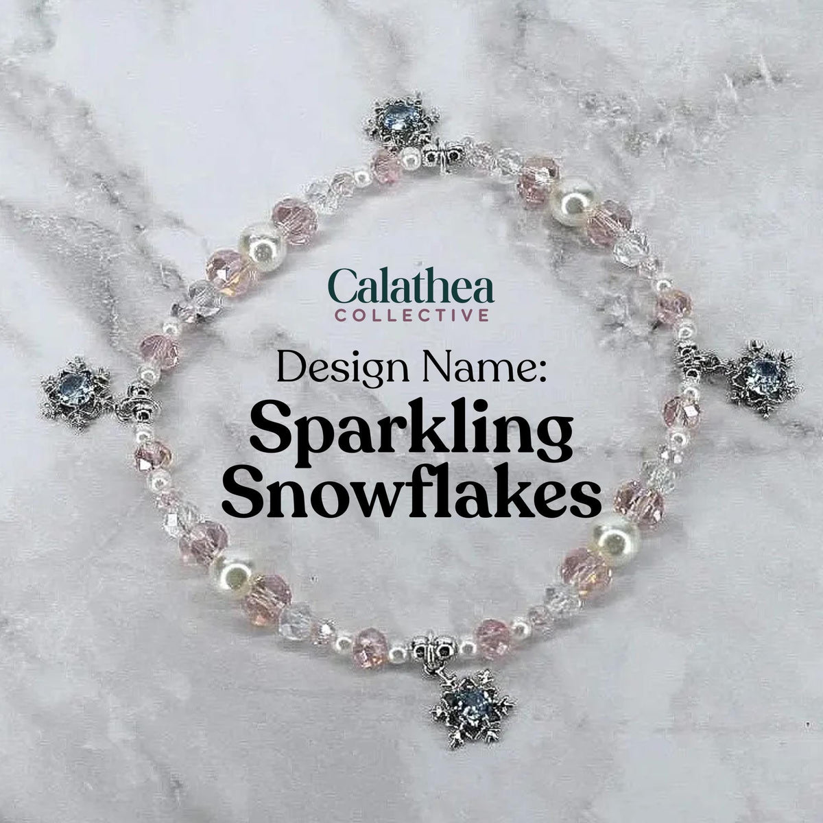 Handmade Pink and Pearl Bracelet Set with Snowflake Charms