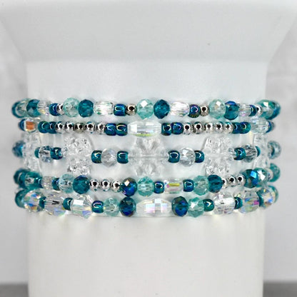 Ponderosa Shimmer Bracelet Collection: Turquoise, Silver and Crystal Beaded Bracelets with Snowflake Accent Beads