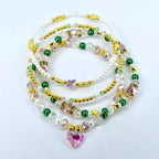 Ozian Reprise Bracelet Collection: Pink Green Crystal and Gold Beaded Bracelets
