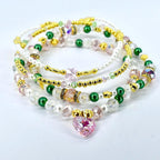 Ozian Reprise Bracelet Collection: Pink Green Crystal and Gold Beaded Bracelets
