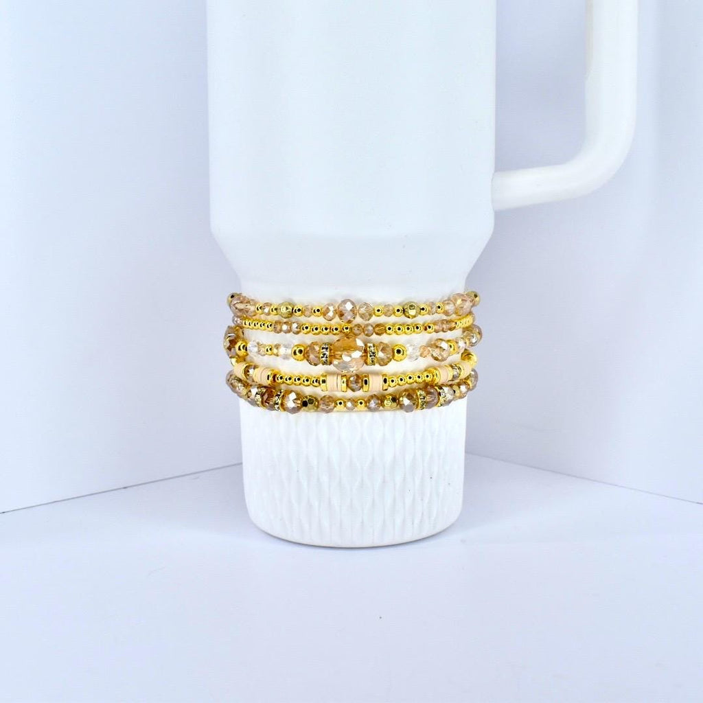 Prosecco Shimmer Bracelet Collection: Cream and Champagne Beaded Bracelets