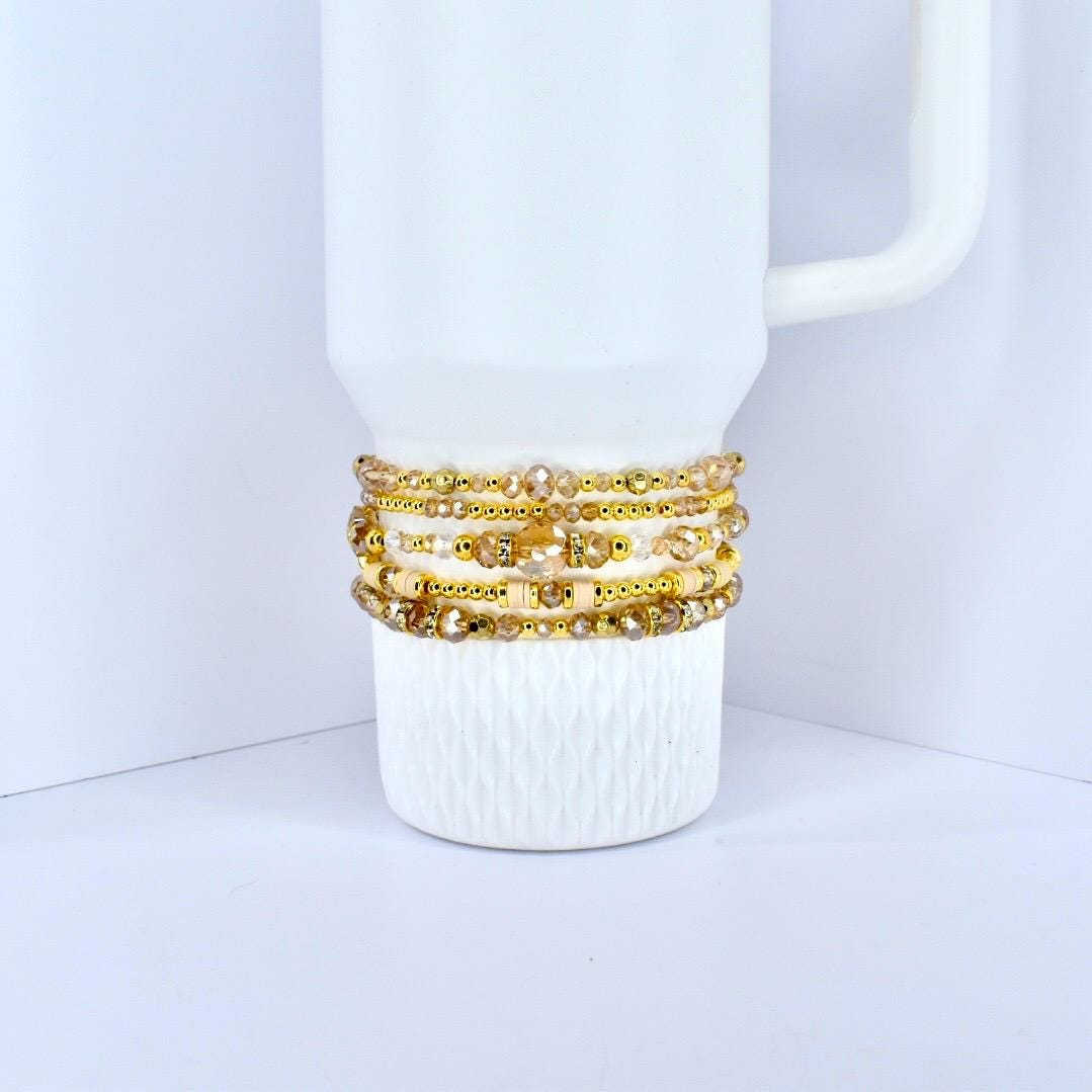 Prosecco Shimmer Bracelet Collection: Cream and Champagne Beaded Bracelets