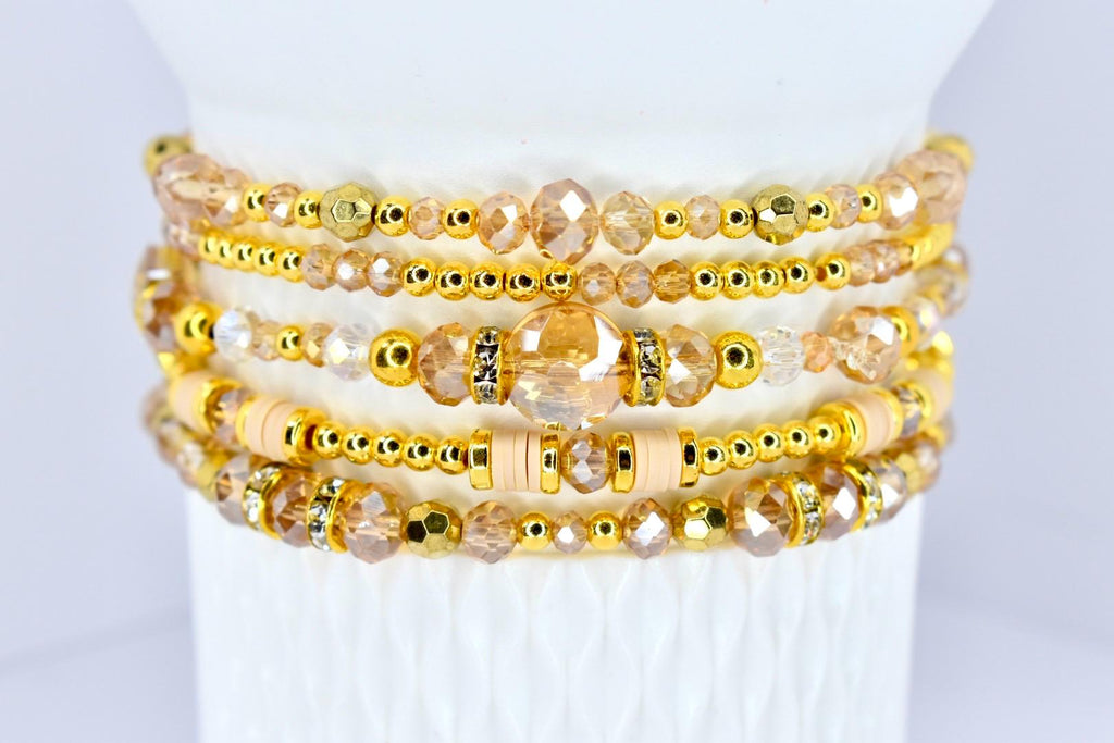 Sparkle Accessory Bracelet Champagne Crystal Collection Gold Beaded Jewelry Dainty Design Elegant Shimmer Effect Faceted Beads Stackable Style Mix Match Look Gift Women Special Occasion Celebration Jewelry Party Wear Premium Quality