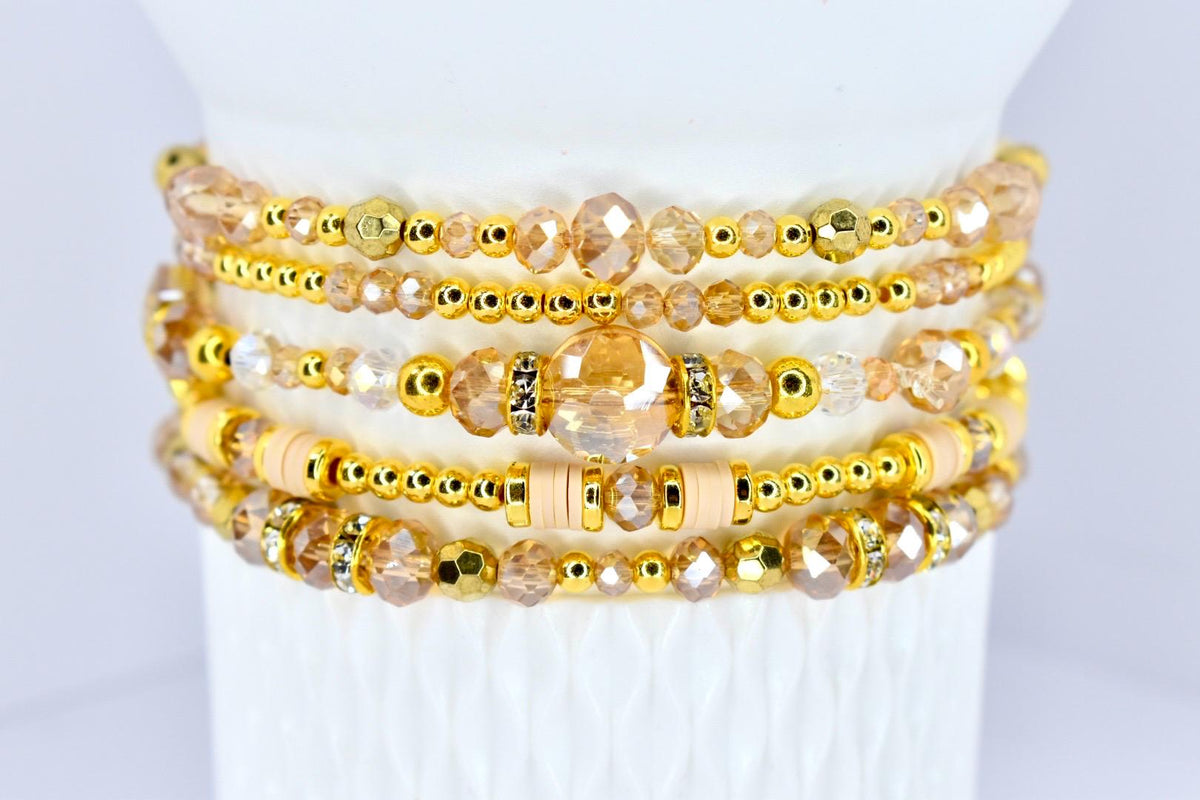 Sparkle Accessory Bracelet Champagne Crystal Collection Gold Beaded Jewelry Dainty Design Elegant Shimmer Effect Faceted Beads Stackable Style Mix Match Look Gift Women Special Occasion Celebration Jewelry Party Wear Premium Quality