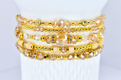 Sparkle Accessory Bracelet Champagne Crystal Collection Gold Beaded Jewelry Dainty Design Elegant Shimmer Effect Faceted Beads Stackable Style Mix Match Look Gift Women Special Occasion Celebration Jewelry Party Wear Premium Quality