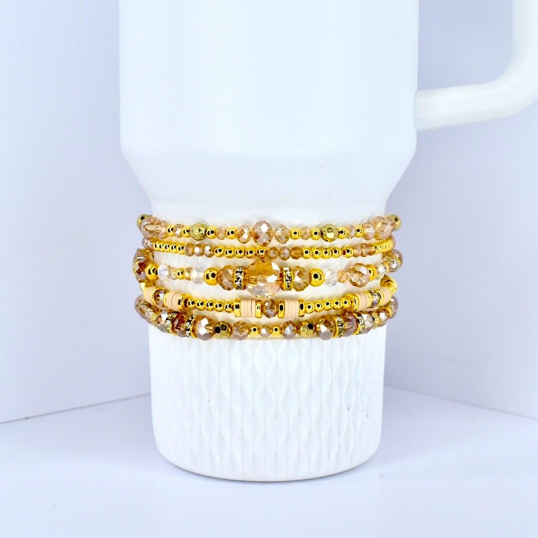 Prosecco Shimmer Bracelet Collection: Cream and Champagne Beaded Bracelets