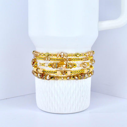 Prosecco Shimmer Bracelet Collection: Cream and Champagne Beaded Bracelets