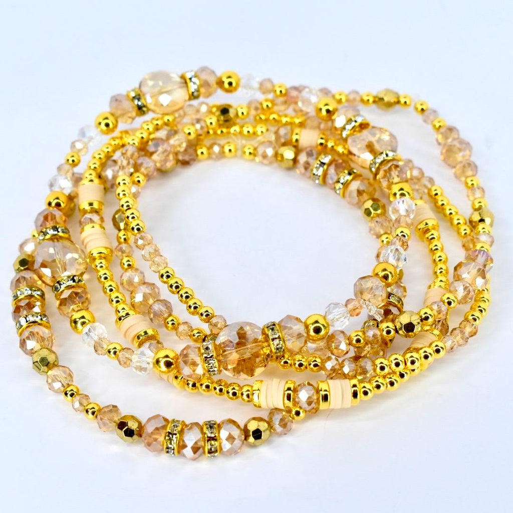 Elegant Design Bracelet Champagne Crystal Beads Gold Accent Jewelry Dainty Stackable Collection Sparkle Accessory Special Occasion Piece Shimmer Detail Faceted Crystal Quality Premium Handcrafted Jewelry Gift Women Celebration Wear Party