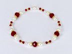 Red Ribbon Charm Bracelet Collection: Red, Gold and Pearl Beaded Bracelets