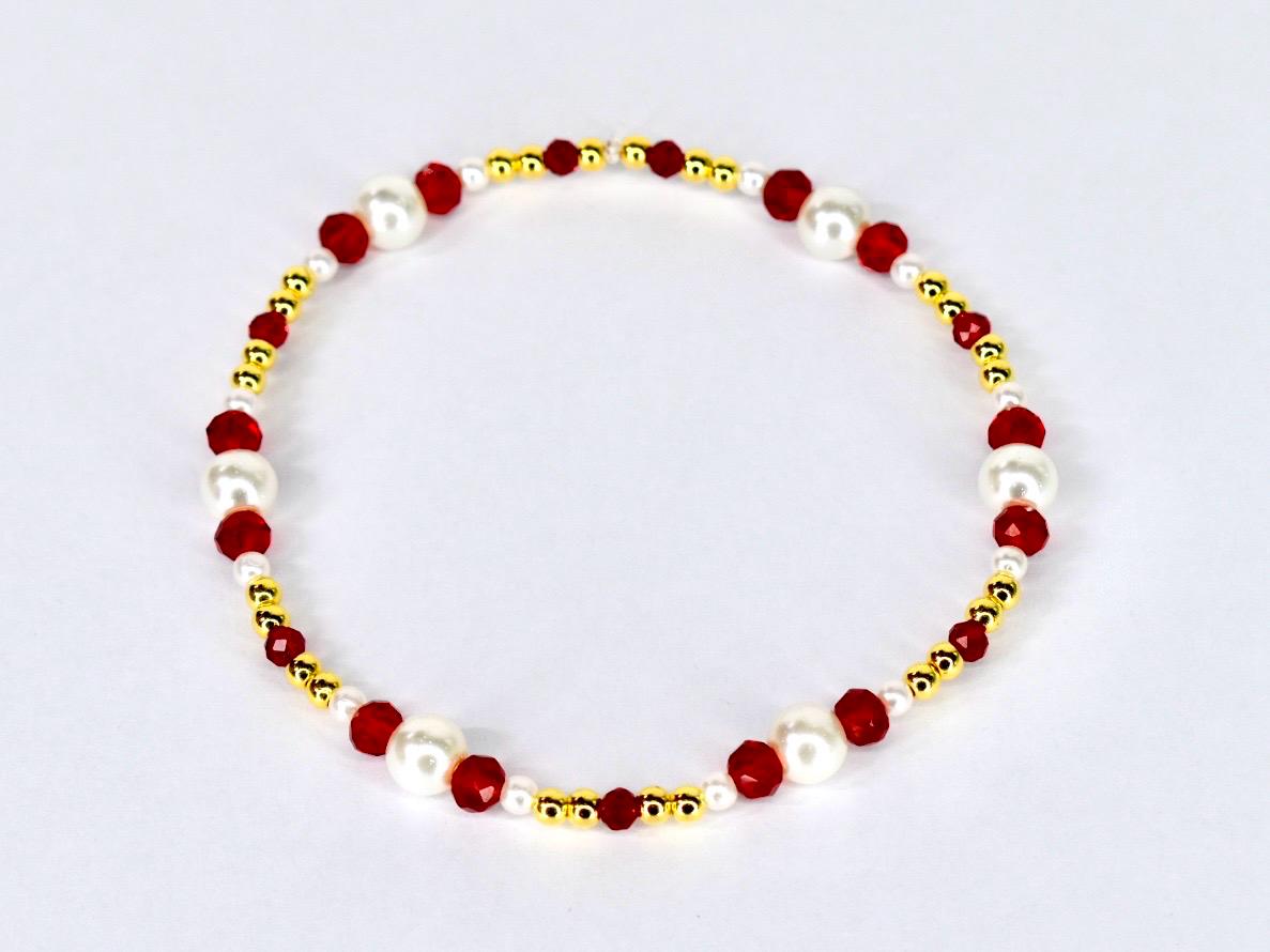 Red Ribbon Charm Bracelet Collection: Red, Gold and Pearl Beaded Bracelets
