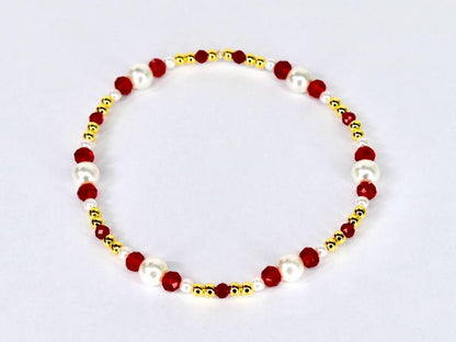 Red Ribbon Charm Bracelet Collection: Red, Gold and Pearl Beaded Bracelets