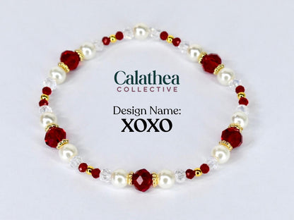 Red Ribbon Charm Bracelet Collection: Red, Gold and Pearl Beaded Bracelets