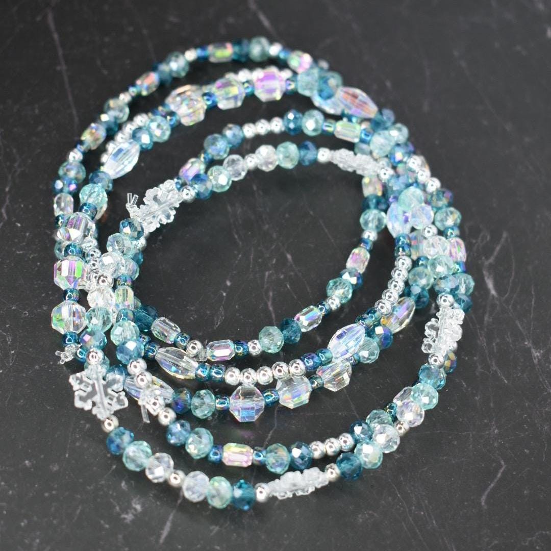 Ponderosa Shimmer Bracelet Collection: Turquoise, Silver and Crystal Beaded Bracelets with Snowflake Accent Beads
