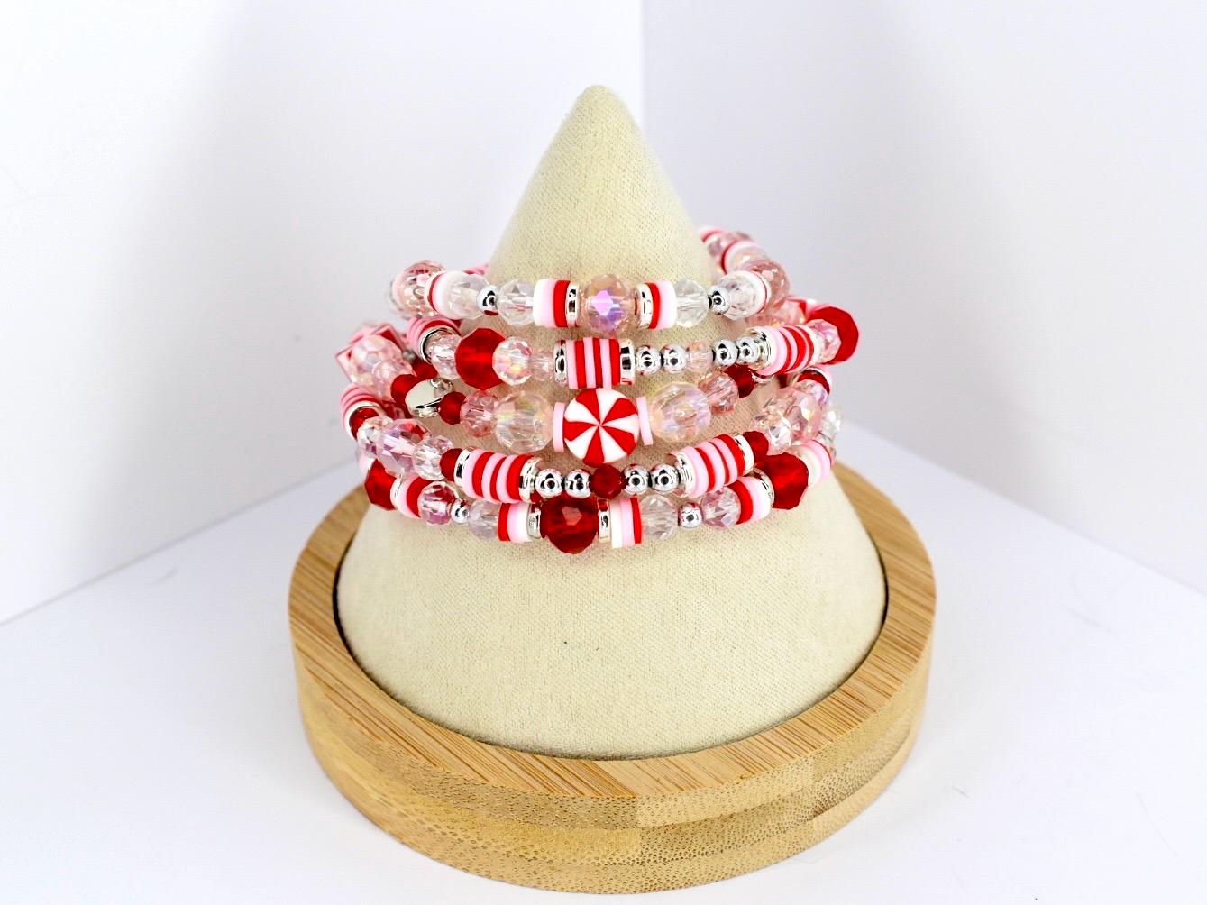 Red Pink and White Peppermint Strawberry Twist Bracelet Collection