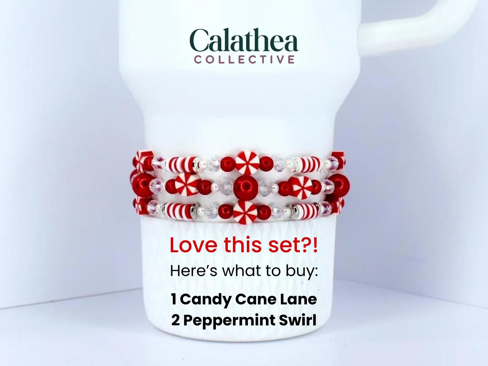 Red and White Candy Cane Twist Beaded Bracelet Collection