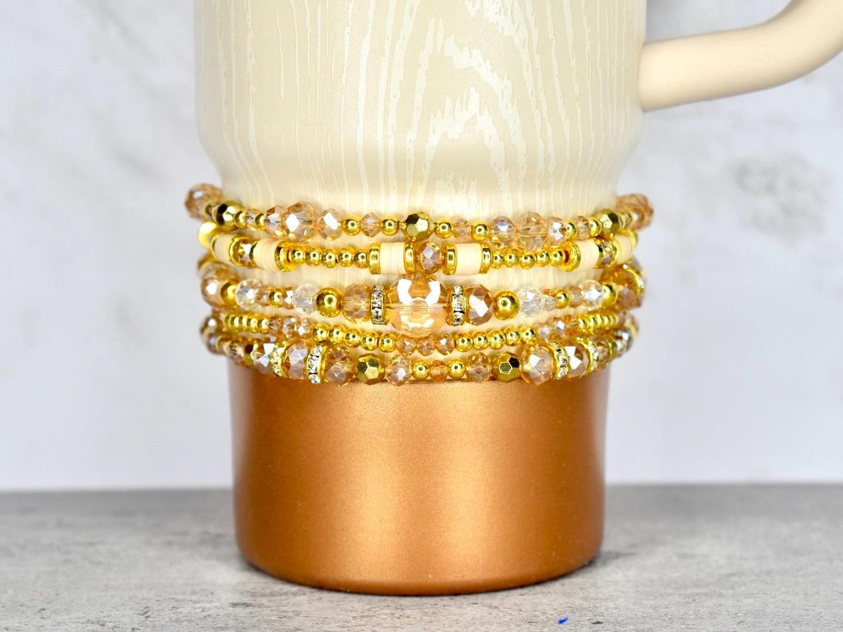Prosecco Shimmer Bracelet Collection: Cream and Champagne Beaded Bracelets