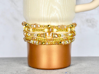 Prosecco Shimmer Bracelet Collection: Cream and Champagne Beaded Bracelets