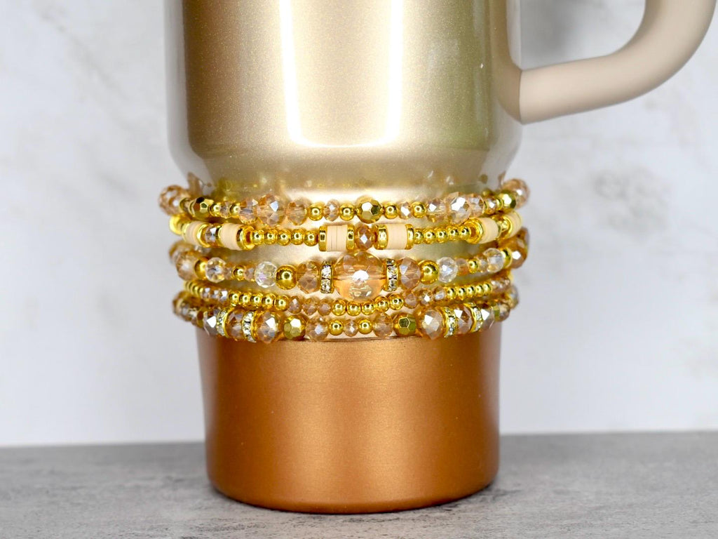 Prosecco Shimmer Bracelet Collection: Cream and Champagne Beaded Bracelets