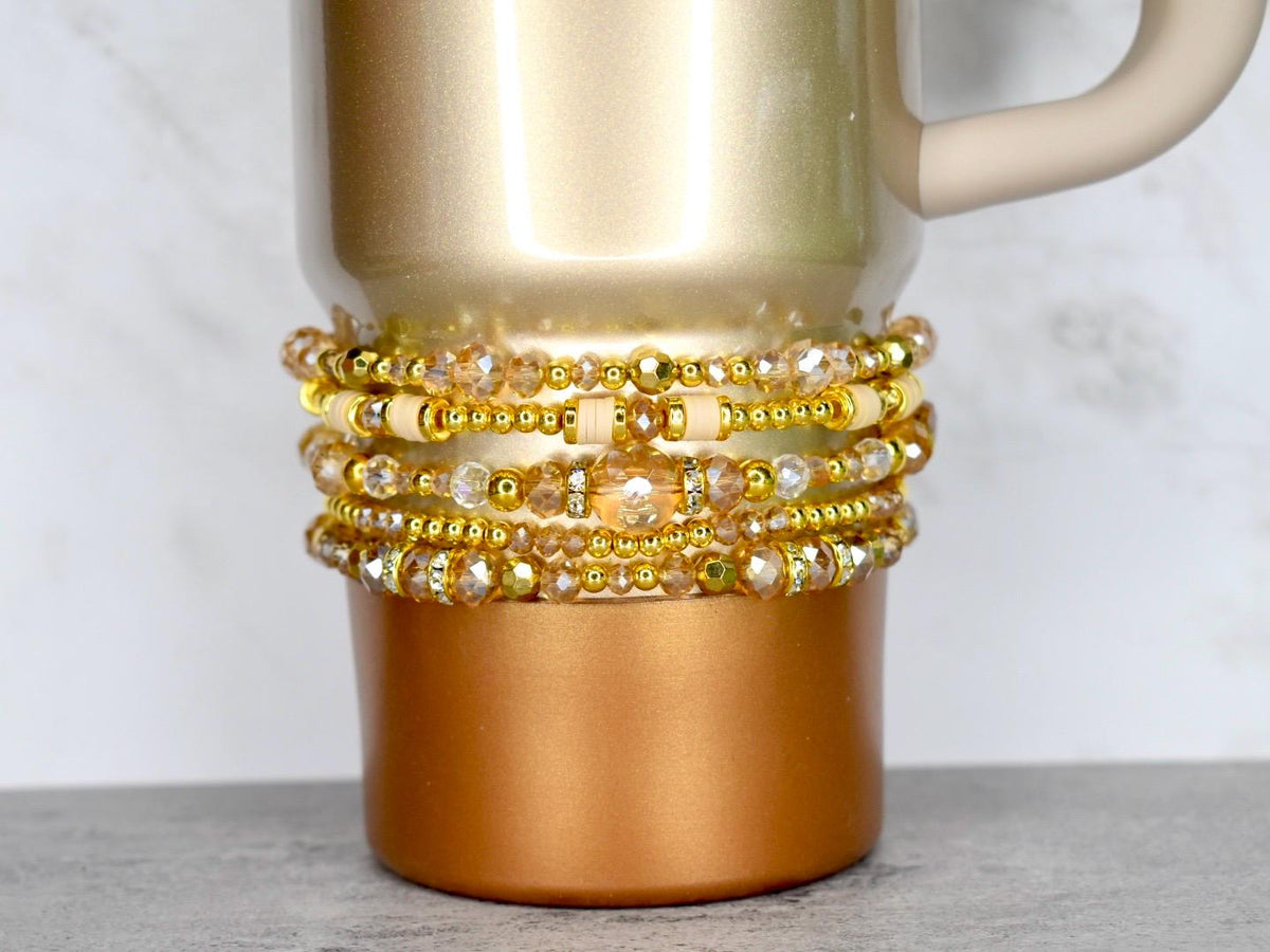 Prosecco Shimmer Bracelet Collection: Cream and Champagne Beaded Bracelets