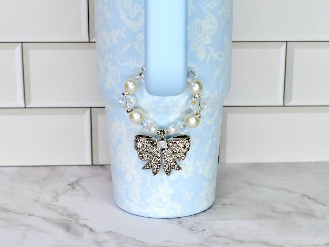 Pearl Elegance Bow Tumbler Handle Charm Bracelet