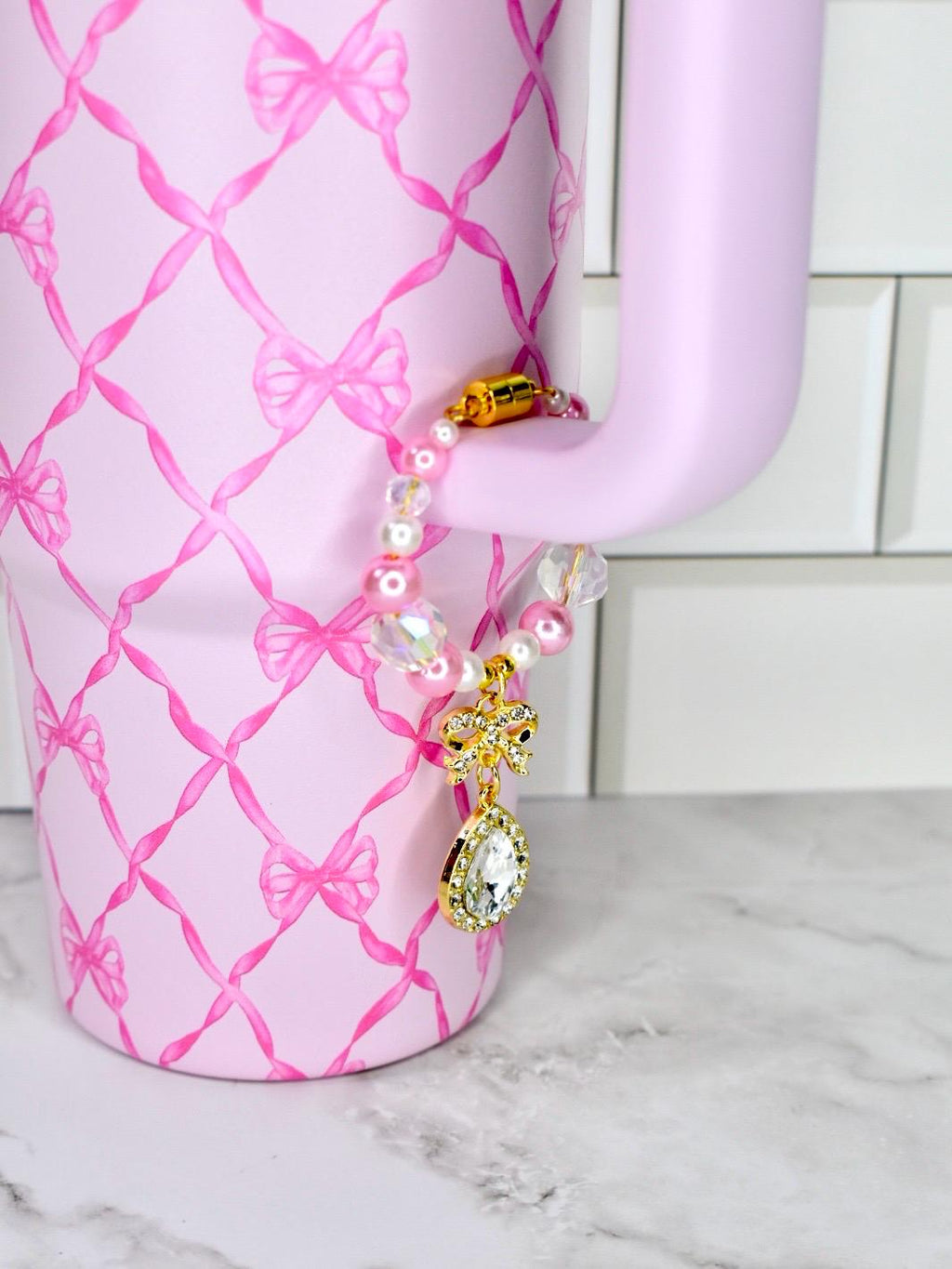 Pink Bow Tumbler Handle Bracelet