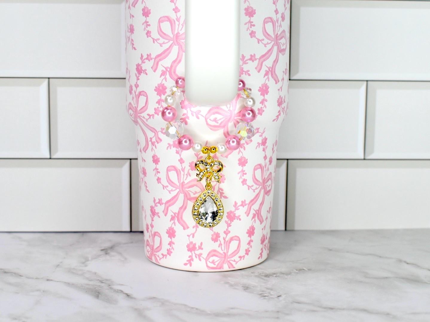 Pink Bow Tumbler Handle Bracelet