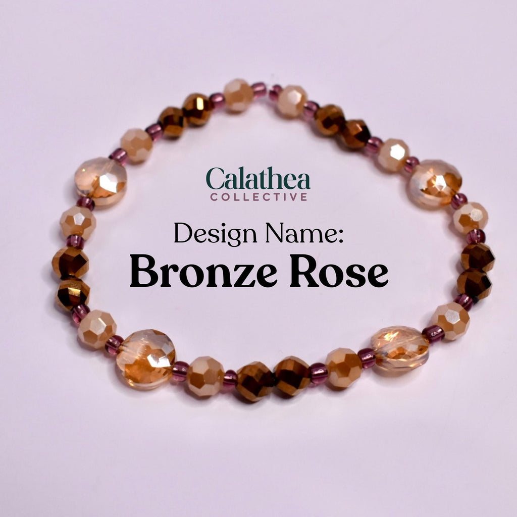 Polished Rose Gold Bracelet Collection: Maroon, Brown, and Cream Beaded Bracelets