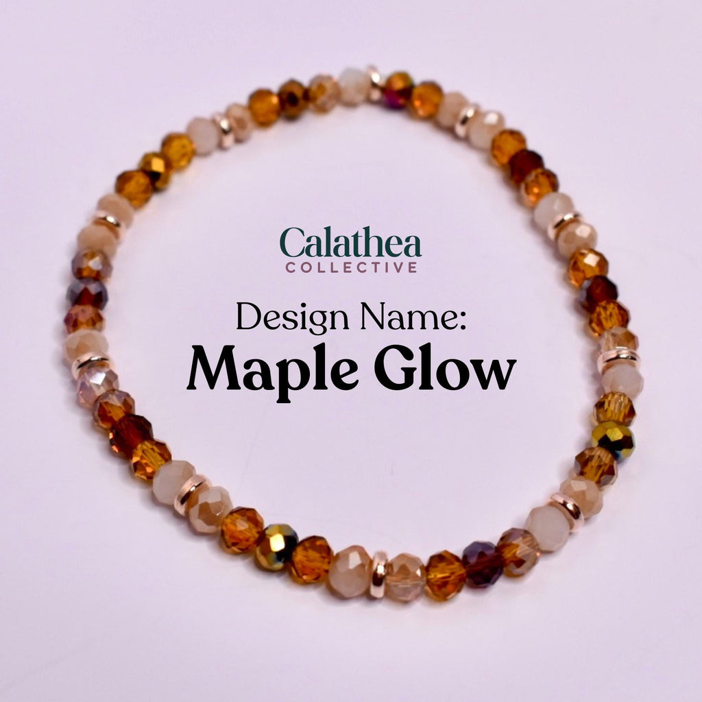 Polished Rose Gold Bracelet Collection: Maroon, Brown, and Cream Beaded Bracelets