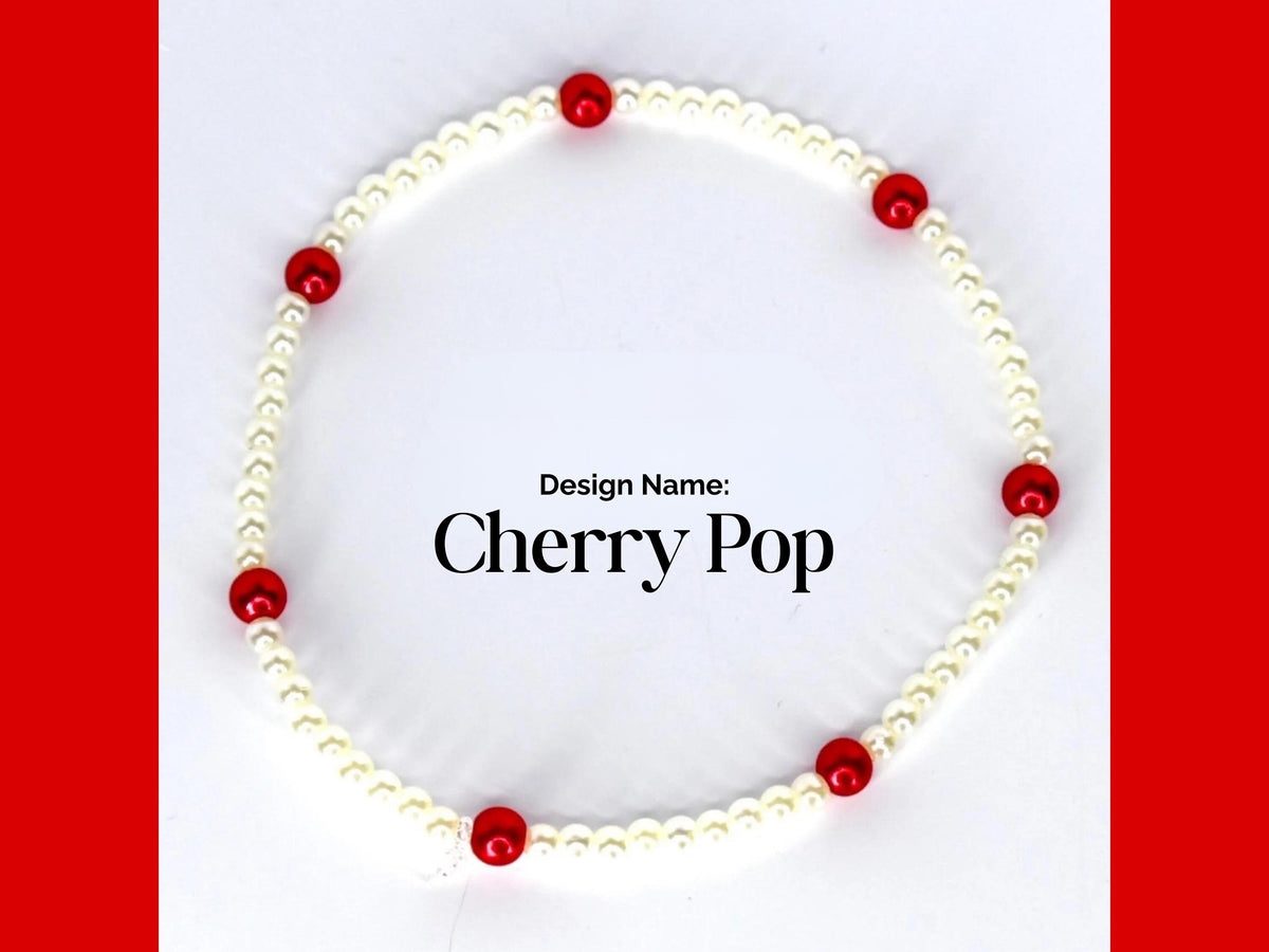 Cherry Charm Bracelet Collection with Red White and Gold Beads