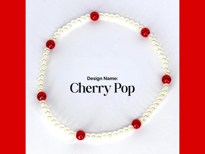 Cherry Charm Bracelet Collection with Red White and Gold Beads