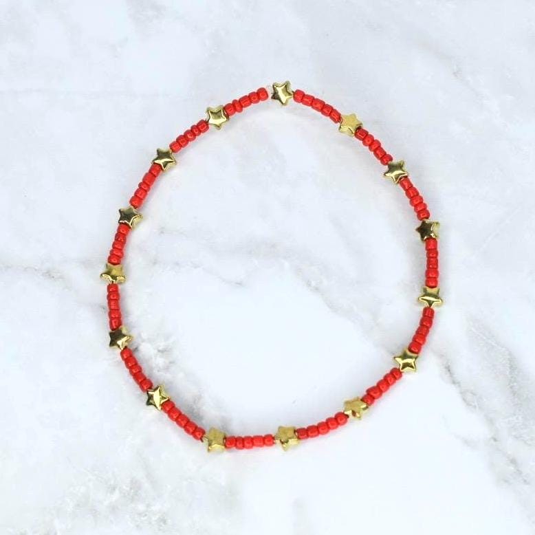 Cherry Charm Bracelet Collection with Red White and Gold Beads