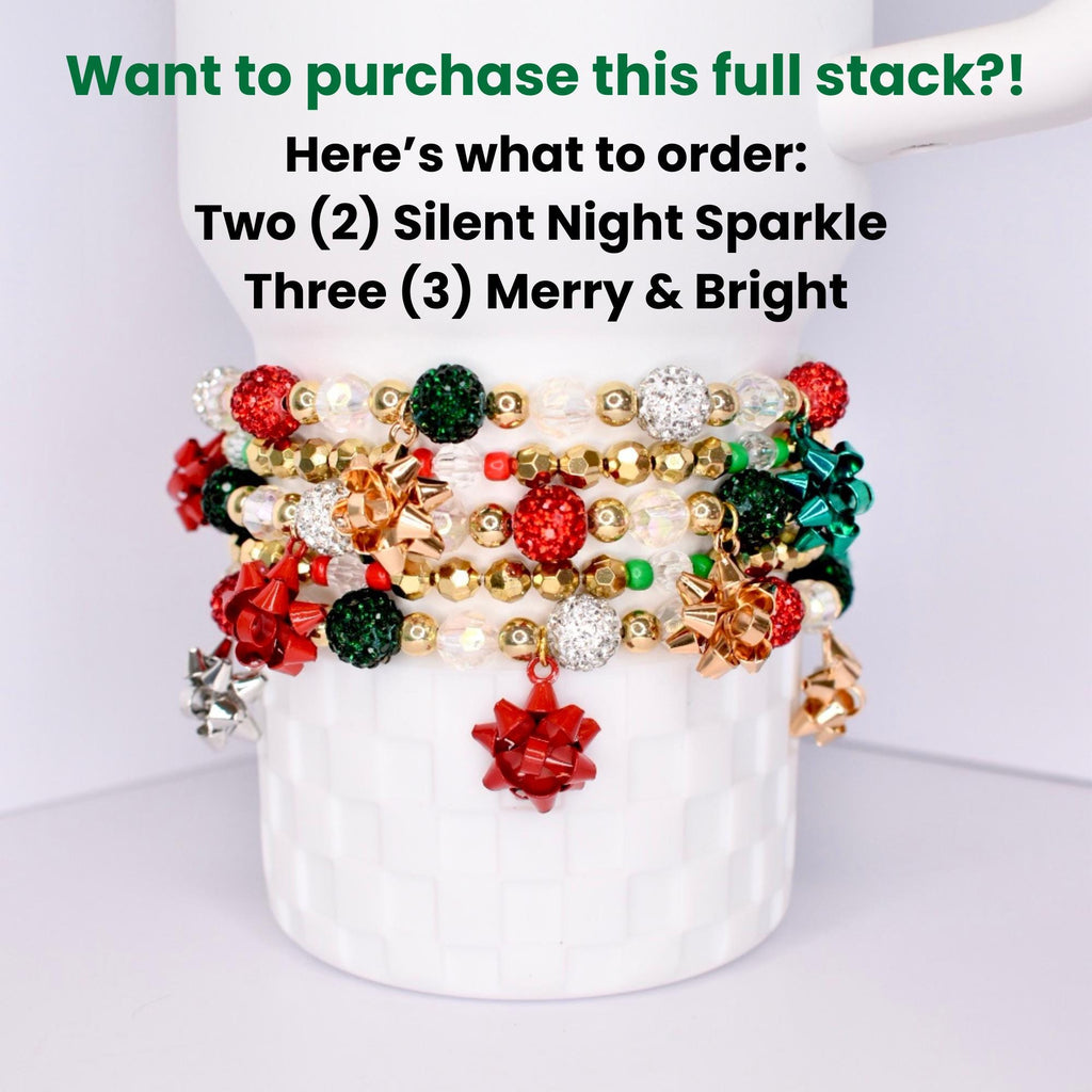 Christmas Bracelet Collection: Red and Green Sparkle Mini Bow Charm Bracelets