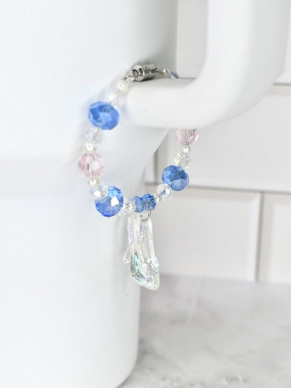 Cinderella Slipper Tumbler Handle Bracelet: Crystal and Iridescent Shoe Charm