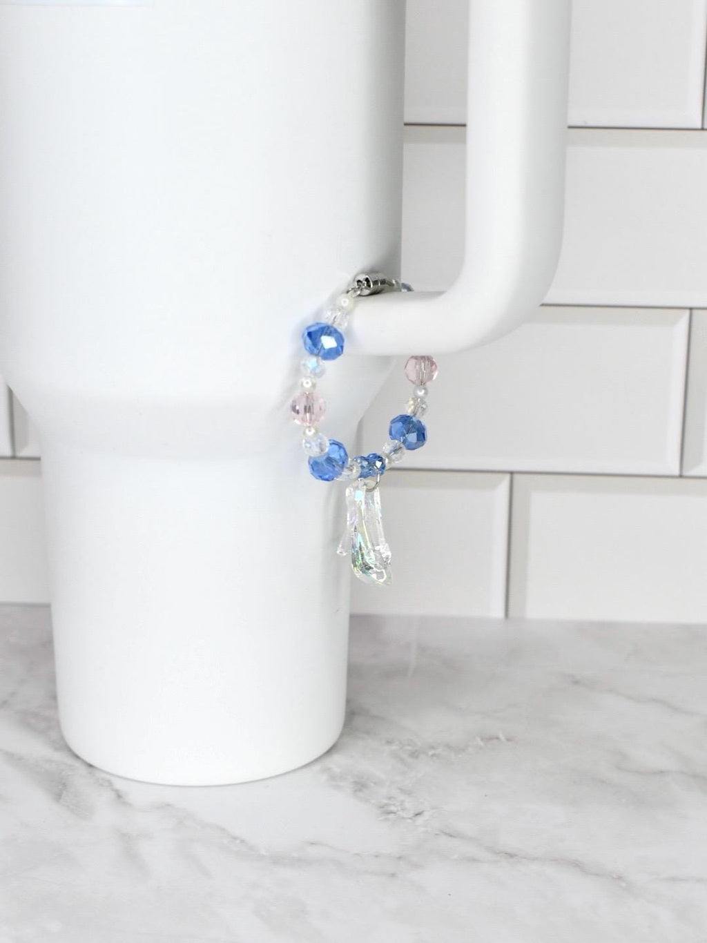 Cinderella Slipper Tumbler Handle Bracelet: Crystal and Iridescent Shoe Handle Charm