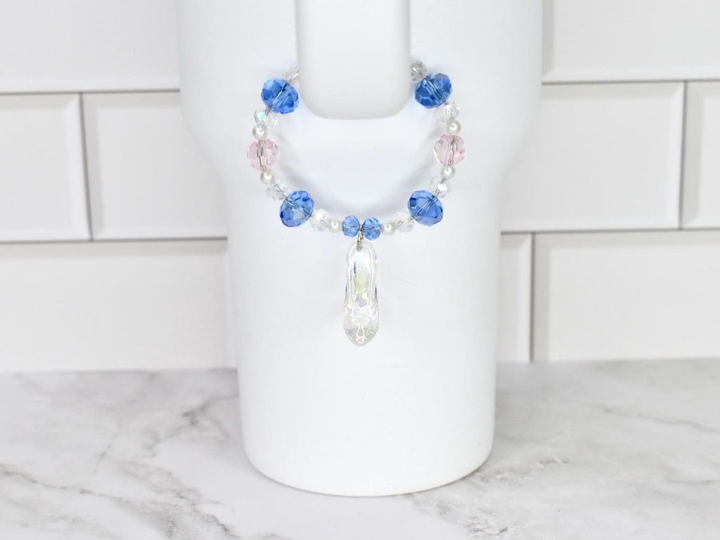 Cinderella Slipper Tumbler Handle Bracelet: Crystal and Iridescent Shoe Handle Charm