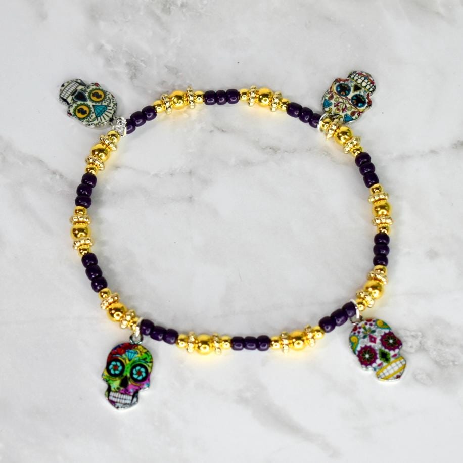 Day of the Dead Sugar Skull Bracelet Stack - 5 Piece Set