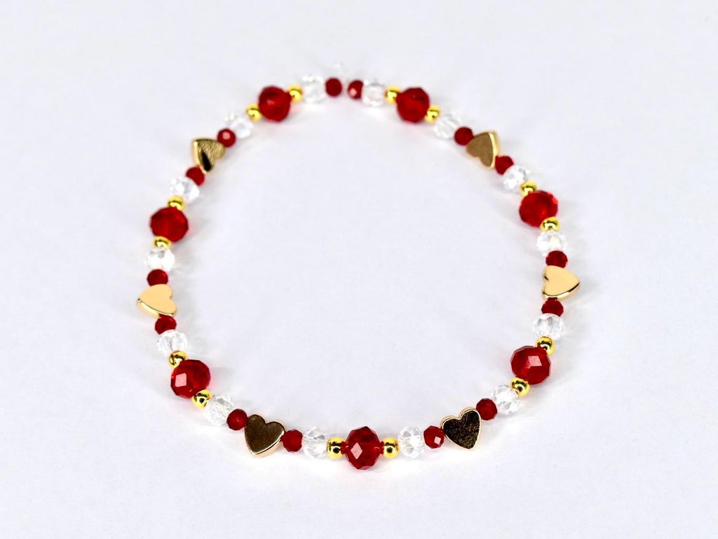 Red Ribbon Charm Bracelet Collection: Red, Gold and Pearl Beaded Bracelets