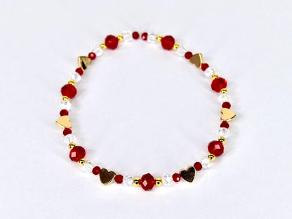 Red Ribbon Charm Bracelet Collection: Red, Gold and Pearl Beaded Bracelets