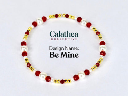 Red Ribbon Charm Bracelet Collection: Red, Gold and Pearl Beaded Bracelets