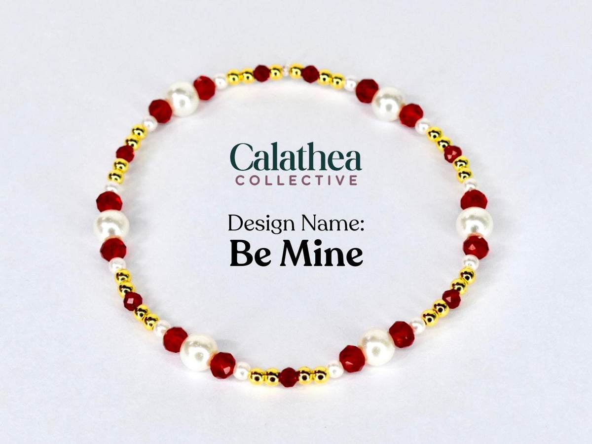 Red Ribbon Charm Bracelet Collection: Red, Gold and Pearl Beaded Bracelets